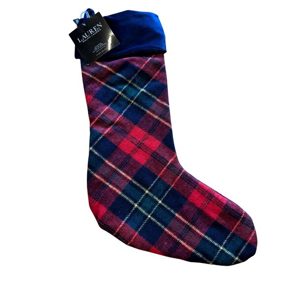 Lauren Ralph Lauren Red Tartan Plaid Christmas Stocking – Home Décor 20" - Picture 1 of 3